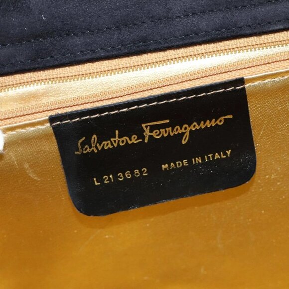 Salvatore Ferragamo Shoulder Bag Suede Black Gold Auth - Picture 14 of 16